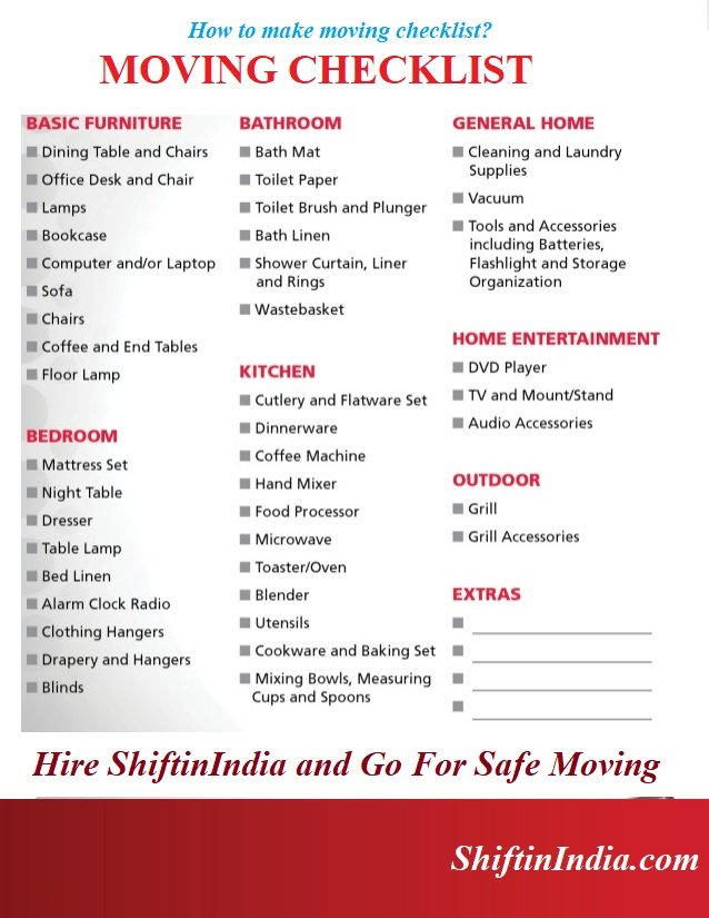 checklist for moving in